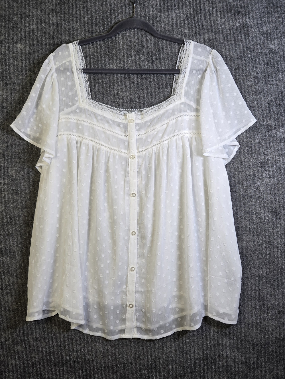 Torrid Top Womens 3X White Sheer Swiss Dot Button Front Romantic Cottage New